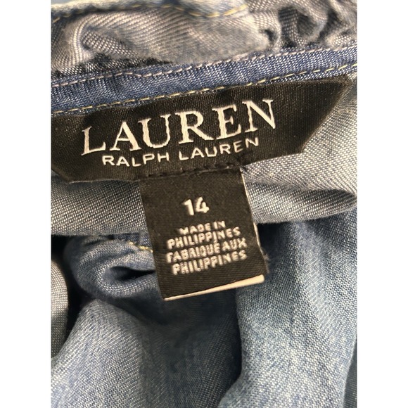Lauren Ralph Lauren Denim‎ Puff-Sleeve Shirt Dress, Size 14 Jean Blue Pockets - Picture 4 of 5
